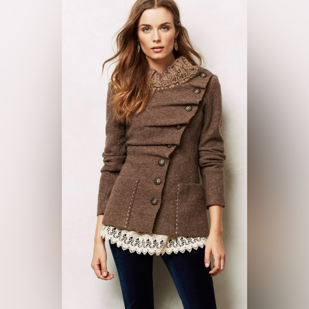 Gro Abrahamsson Brown Women's Button-Front Boiled Wool Blend Jacket